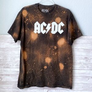 AC/DC | Black Graphic Reworked Distressed Bleach Dyed T- Shirt Size Large